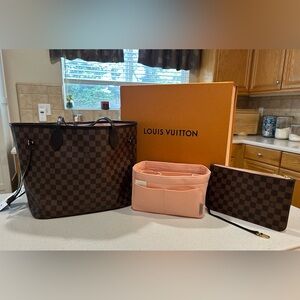 Louis Vuitton Brown Damier Tote with matching Wristlet and Pink Organizer Insert